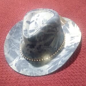 Ashley Stewart Blue Denim Hat with Studded Band